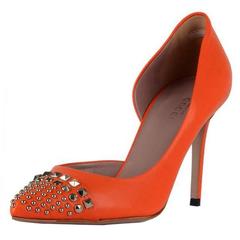 New Gucci D'orsay Orange Leather Studded Shoes Pumps It.36 - US 6