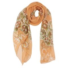 Peach Chanel Floral-Printed Scarf