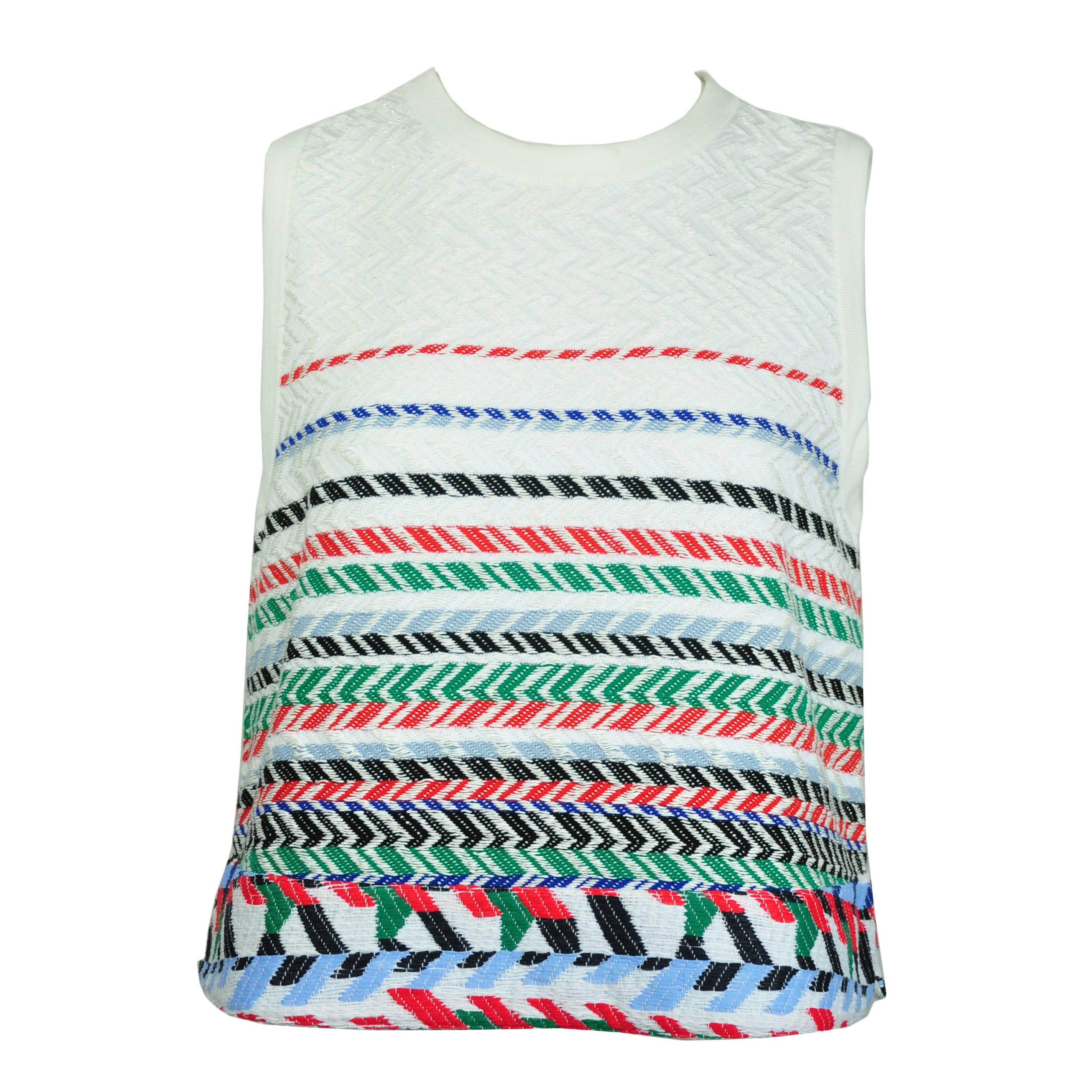 Chanel 2016 Airline Collection Sleeveless White & Multi-color Top FR40 New