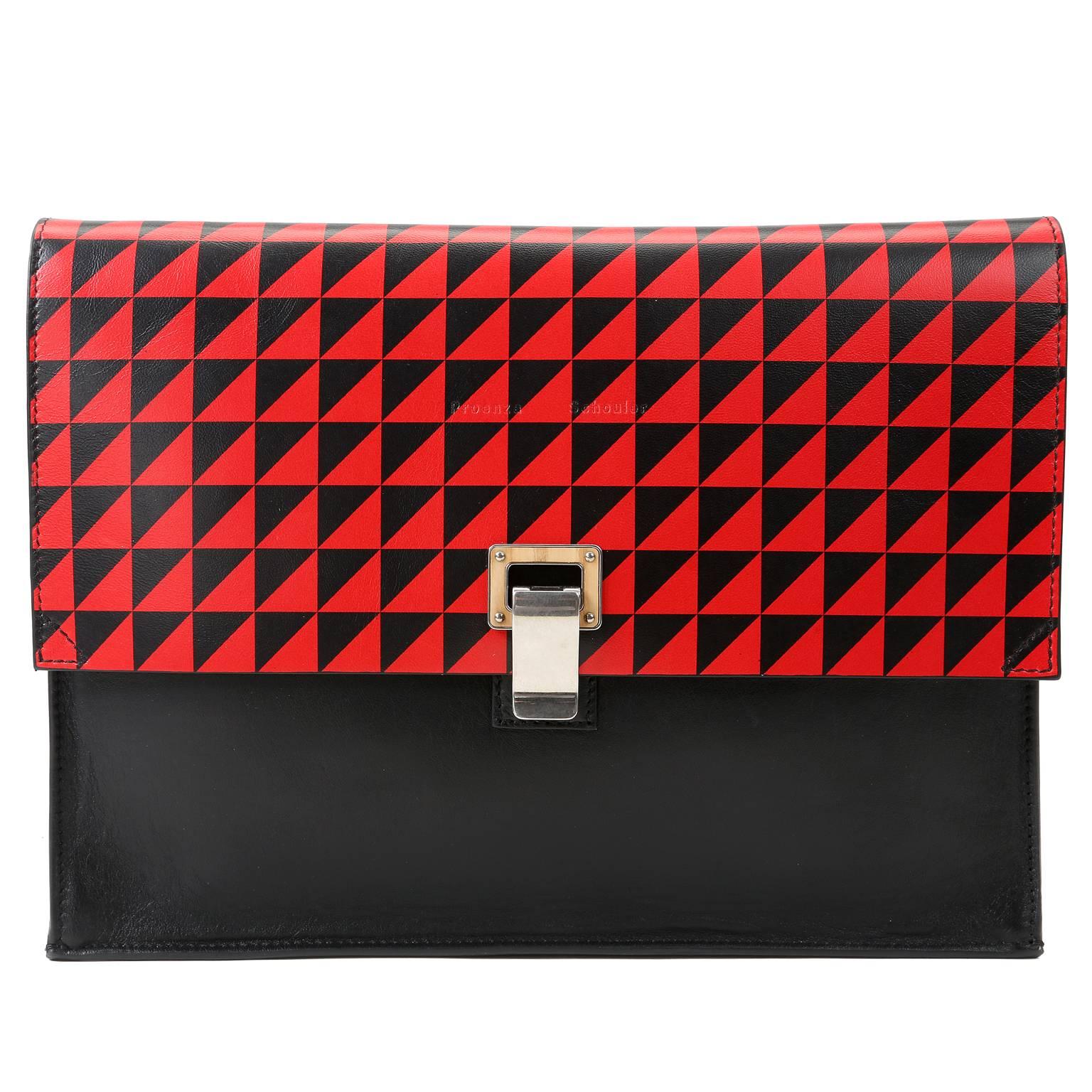 Proenza Schouler Red and Black Leather Lunch Bag Clutch