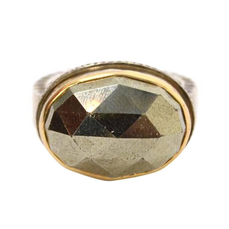 Jamie Joseph Sterling 14k Gold & Hematite Ring sz 7