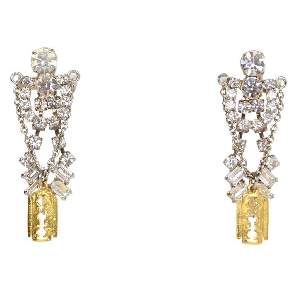 Tom Binns Crystal & Gold Razor Chandelier Earrings