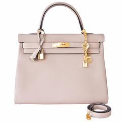 Hermes Gris Tourterelle Togo Dove Grey Kelly 35cm Gold Shoulder Bag Elegant