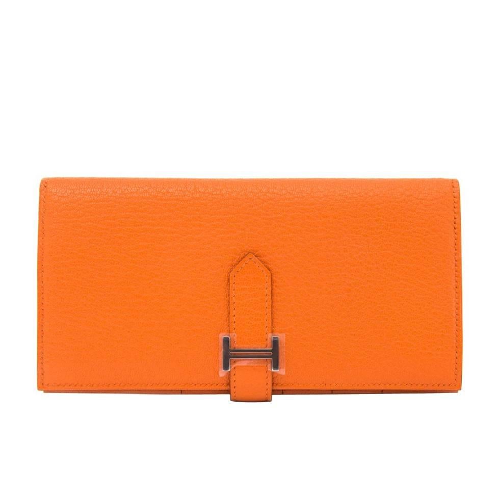Hermès Orange Bearn Souflet Wallet