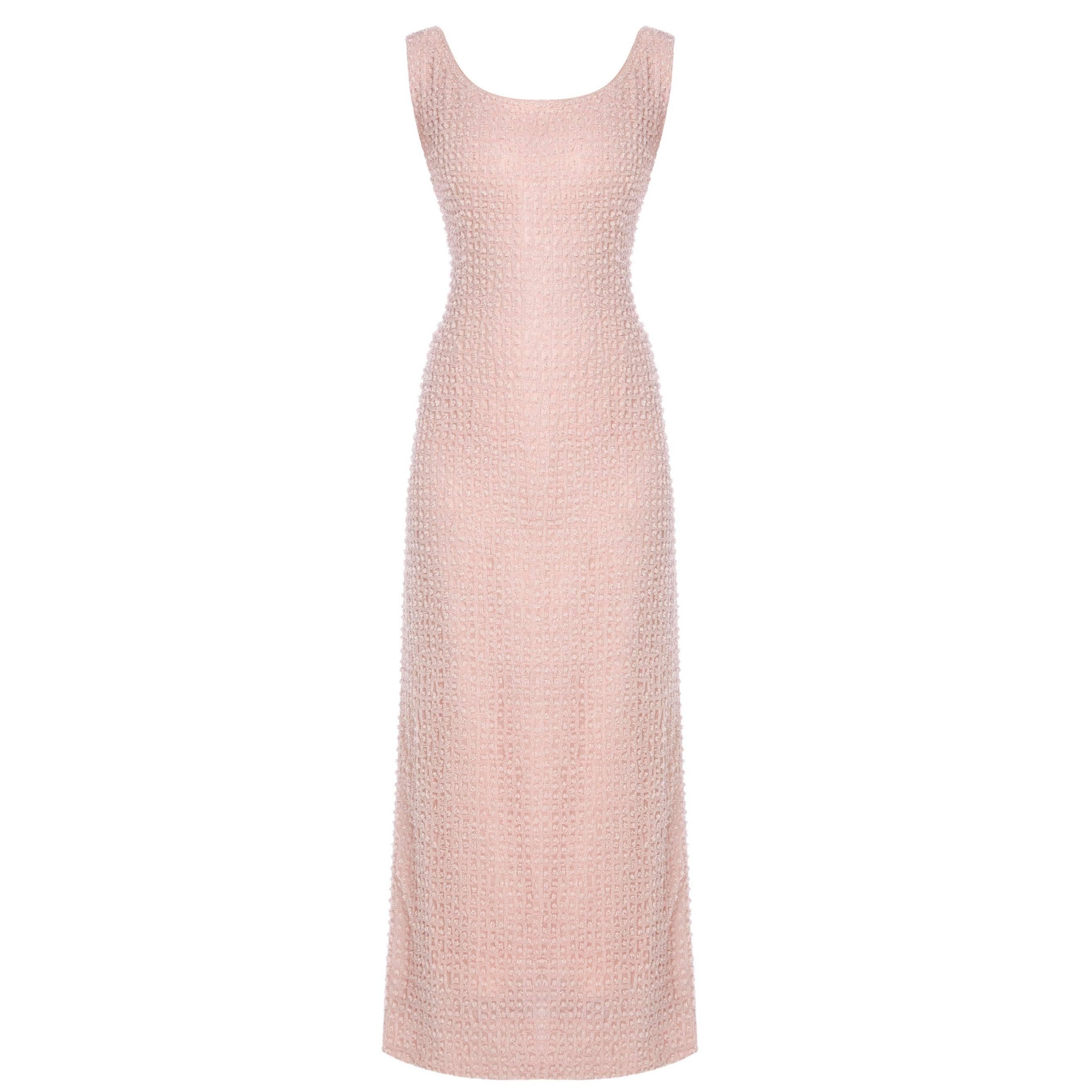 Guy Laroche haute couture pink beaded dress, circa 1960 For Sale