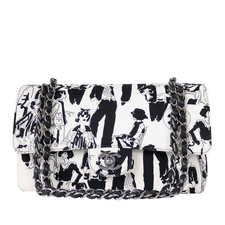 Chanel Coco Chanel Print 2.55 Double Flap Classic Rare at 1stDibs