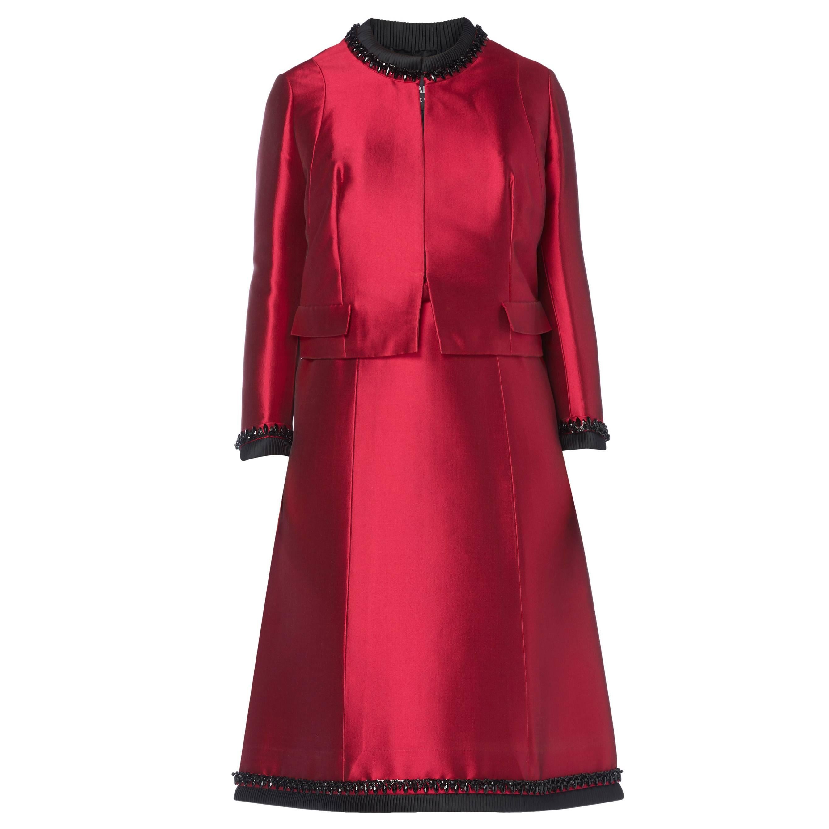 Pierre Balmain haute couture red dress suit, circa 1966 For Sale