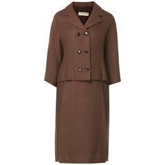 Vintage Balenciaga haute couture brown skirt suit, circa 1966