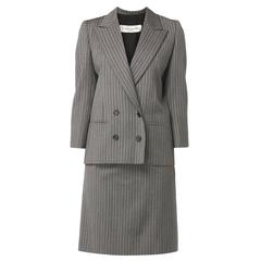 Vintage Dior haute couture grey pinstripe skirt suit, Autumn/Winter 1980