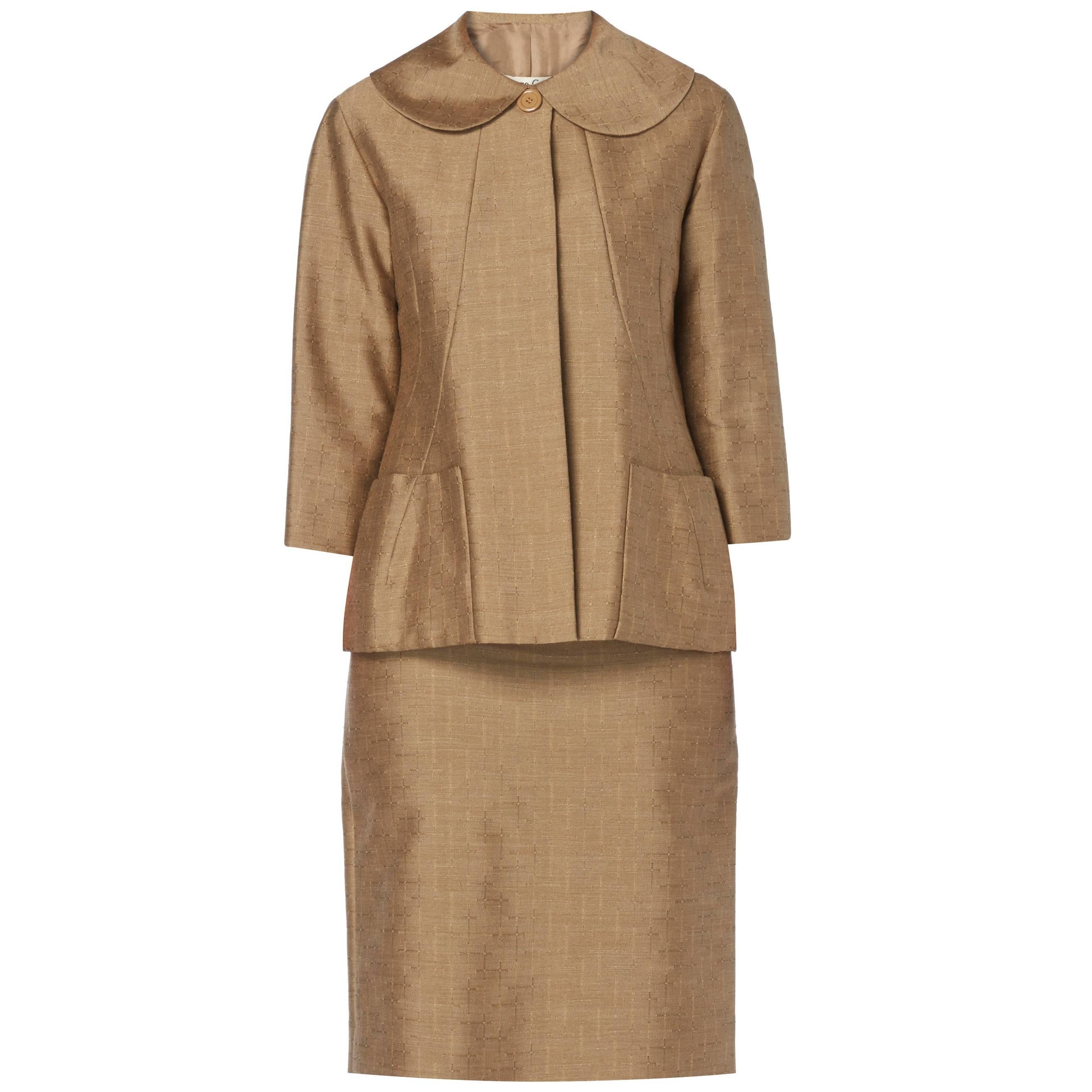 Pierre Cardin haute couture brown skirt suit, circa 1961 For Sale