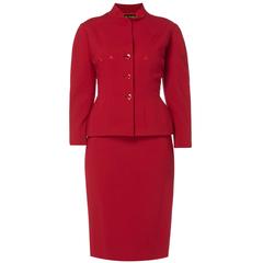 Jacques Fath red skirt suit, circa 1955