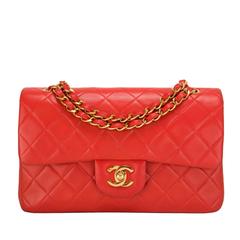 Chanel Vintage Red Quilted Lambskin Small Classic Double Flap Bag