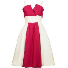 1950s Vintage Jacques Heim Silk Dress Red and Ivory Cocktail Party Soiree 2