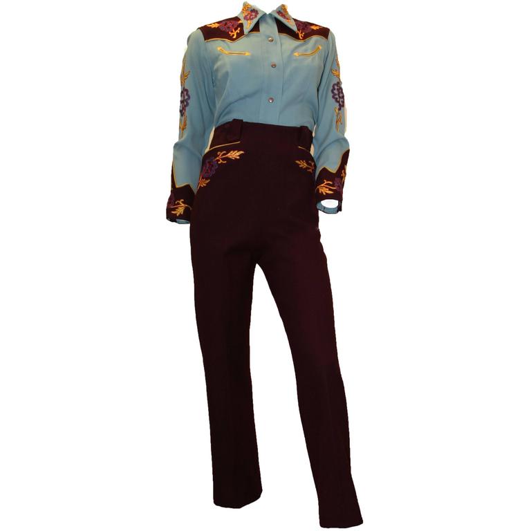 1940s Embroidered Women's Western Shirt and Pant Set at 1stDibs | women's  western suit, 1940s womens pants, women's western pant suits