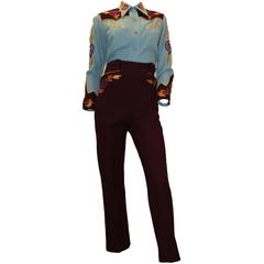1940s Embroidered Women's Western Shirt and Pant Set