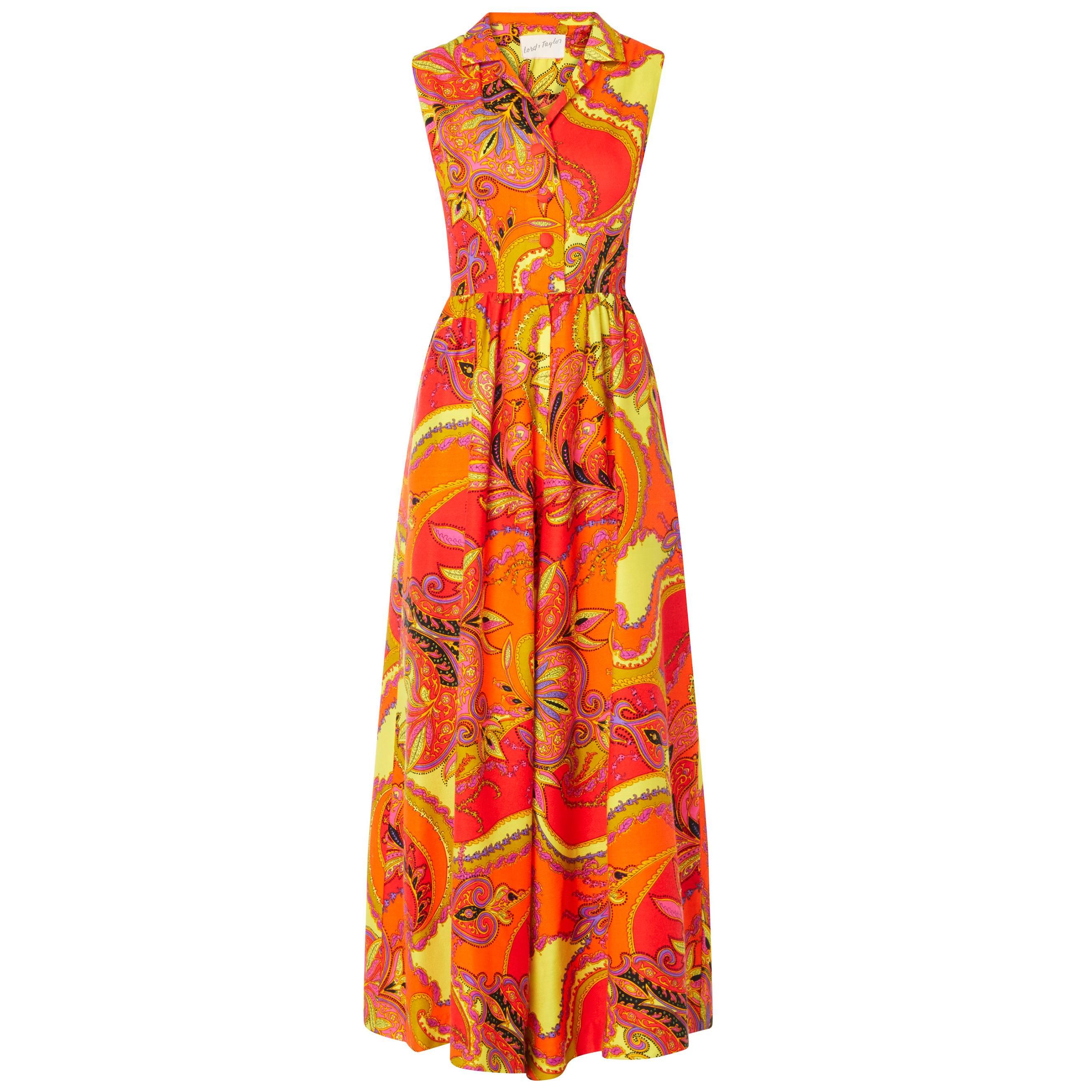 Lord & Taylor orange & yellow print jumpsuit, circa 1968 For Sale
