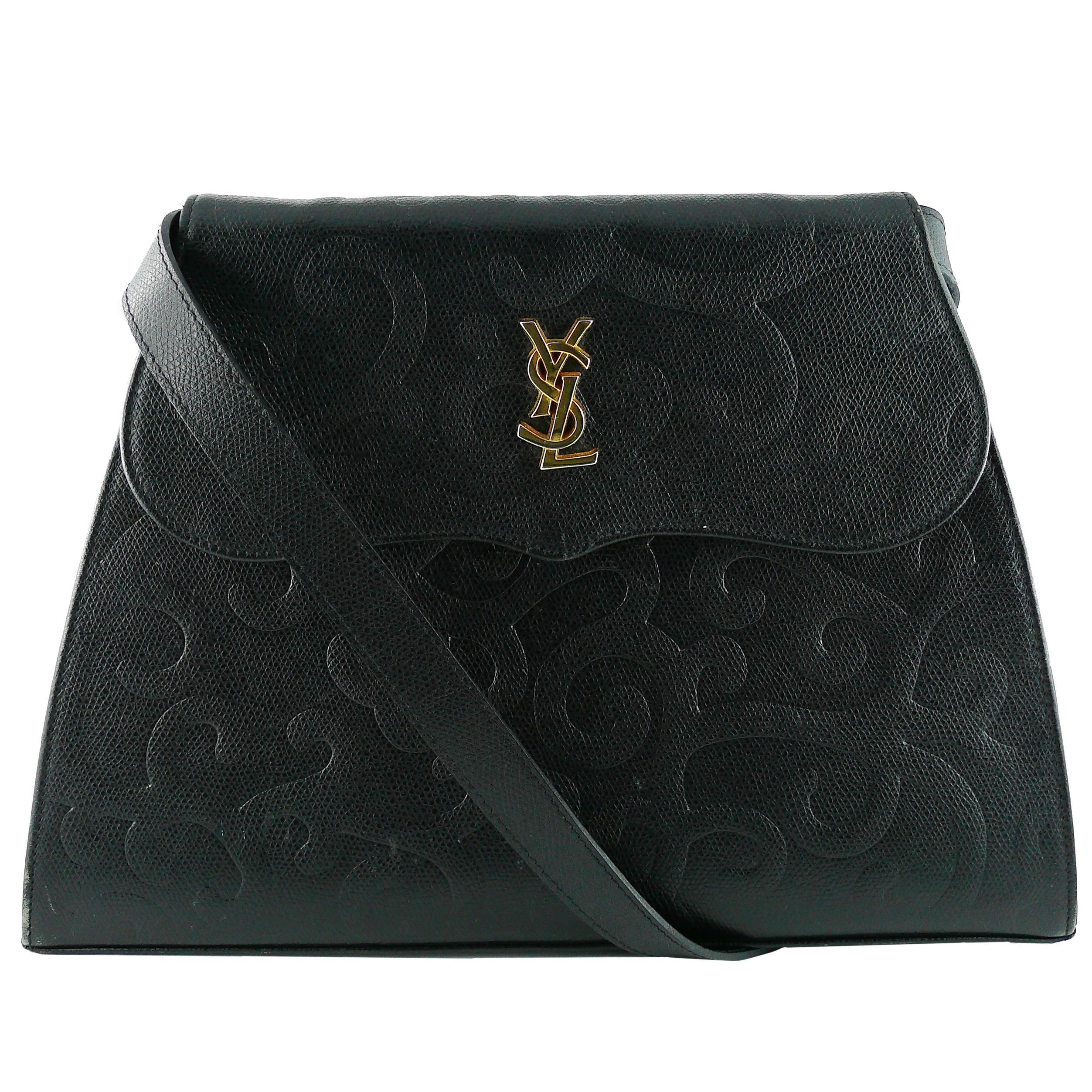 Yves Saint Laurent YSL Vintage Black Leather Arabesque Shoulder Bag