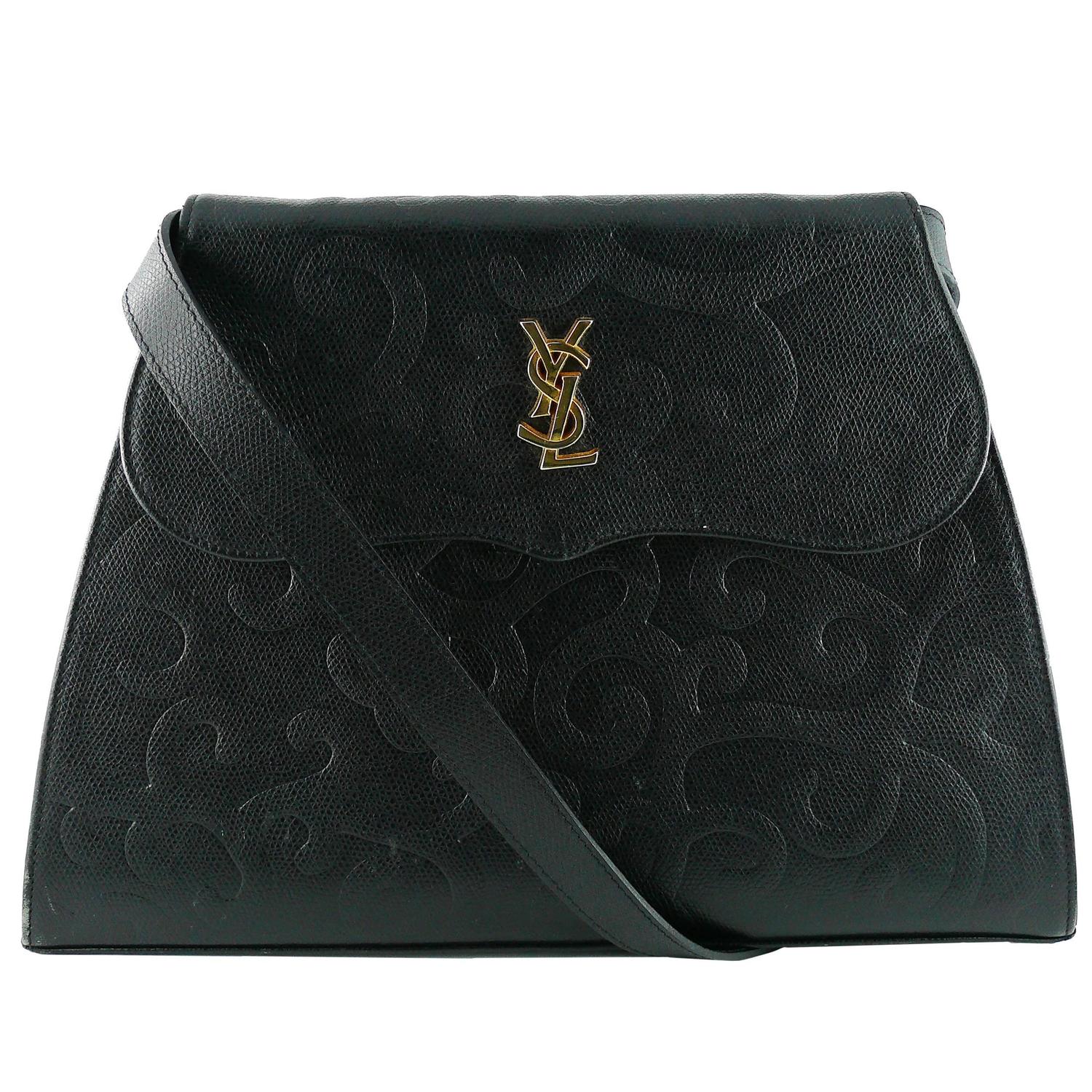 Yves Saint Laurent YSL Vintage Black Leather Arabesque Shoulder Bag at