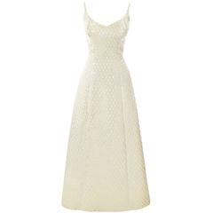 1960s Jacques Heim Vintage Dress Creamy Metallic Diamond Pattern Evening Gown
