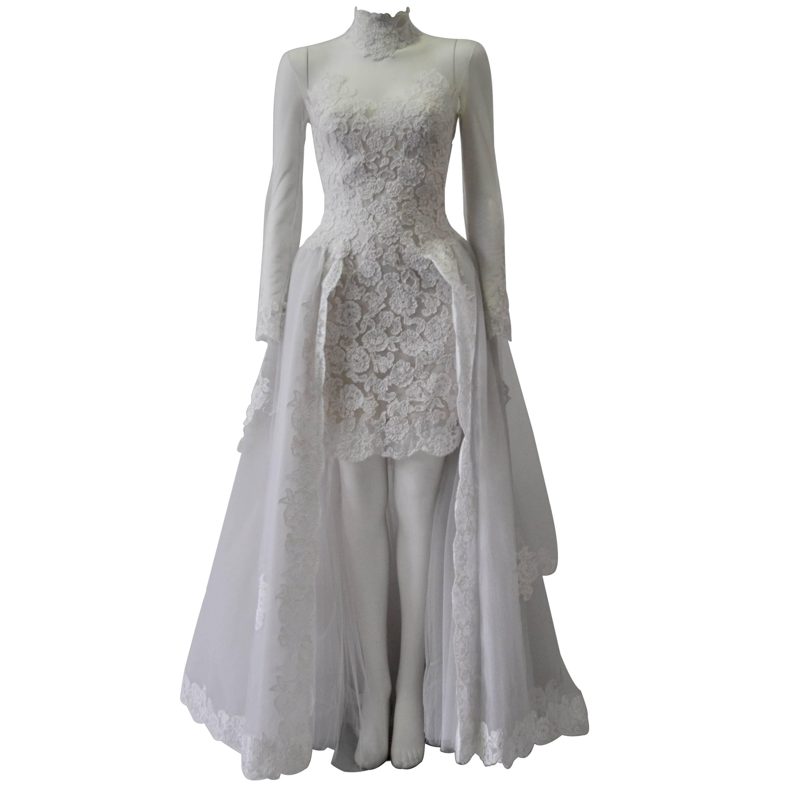 Rare and Important Pino Lancetti High Low Hand Embroidered Wedding Dress For Sale