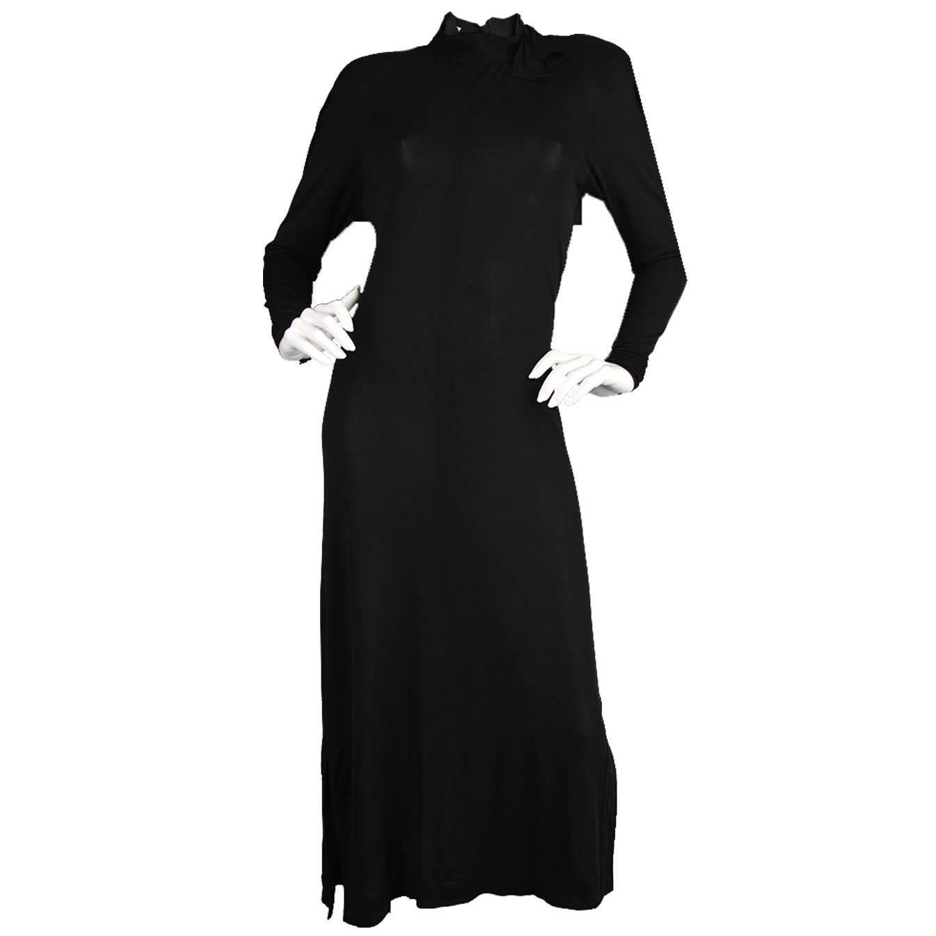 1980s Jean Muir Vintage Black Rayon Jersey Dress For Sale