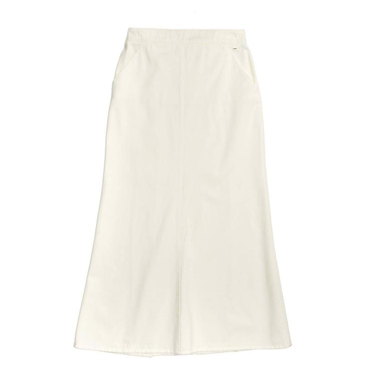 Chanel White Denim Button Back Long Skirt For Sale at 1stDibs
