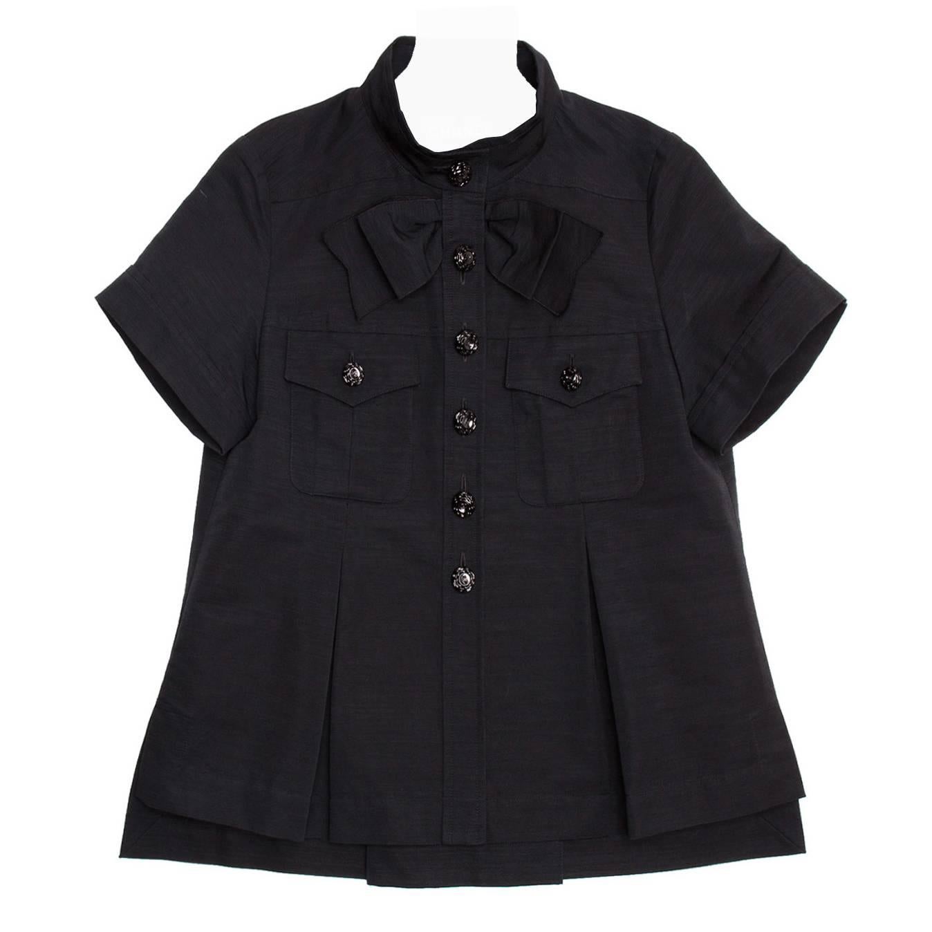 Chanel Black Cotton Shirt Jacket Style With Bow Detail For Sale