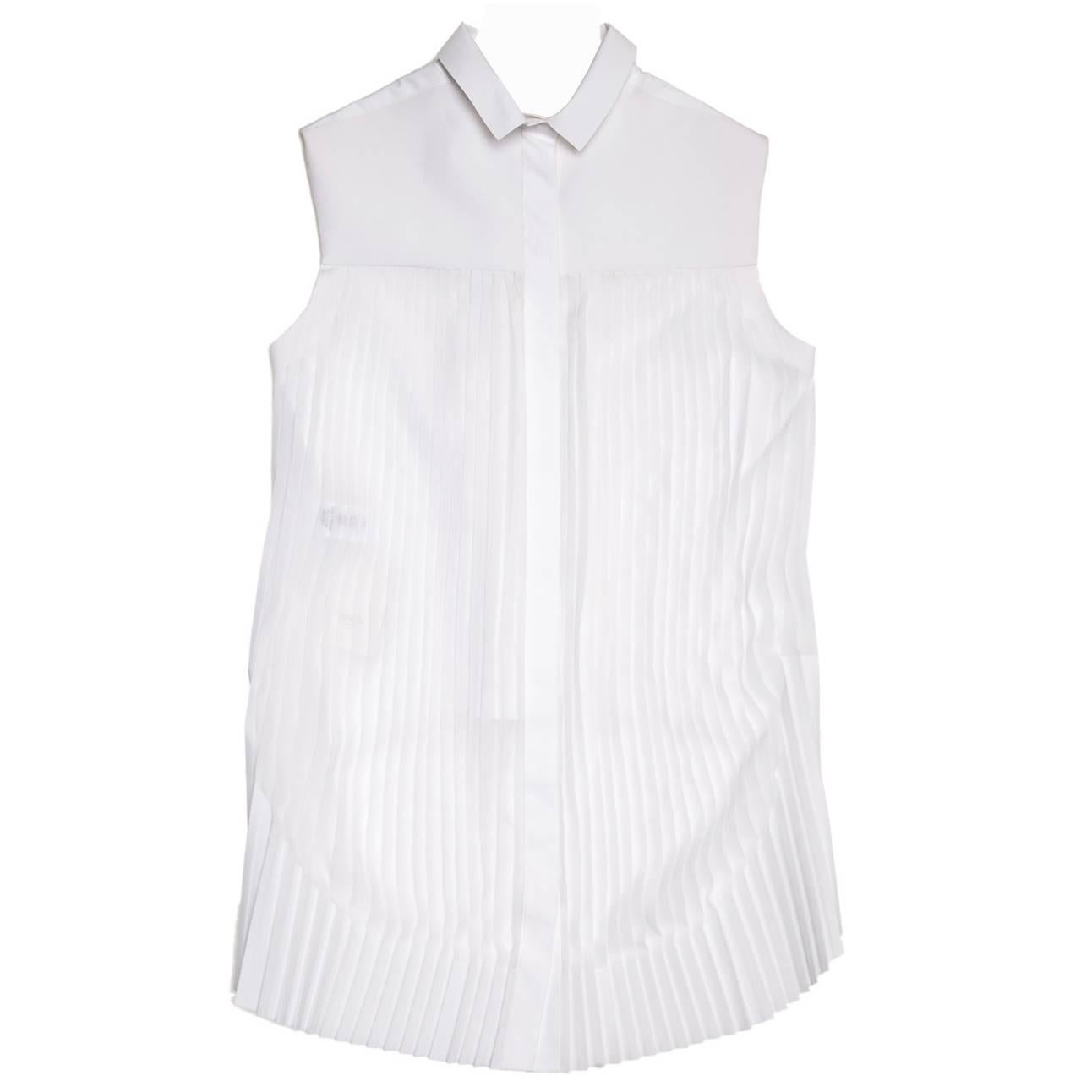 Celine White Cotton & Chiffon Sleeveless Shirt For Sale