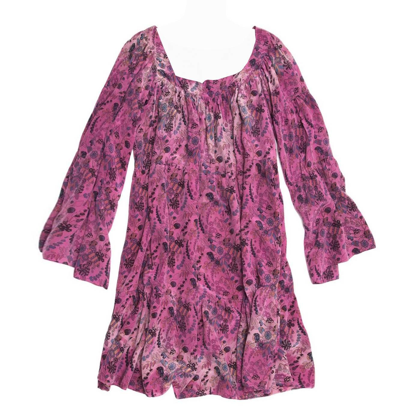 Balmain Fuchsia Silk Short Dress For Sale
