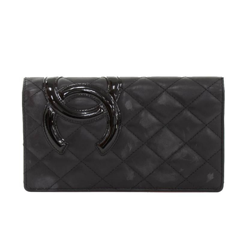 Chanel Cambon Black Quilted Lambskin Leather Long Wallet