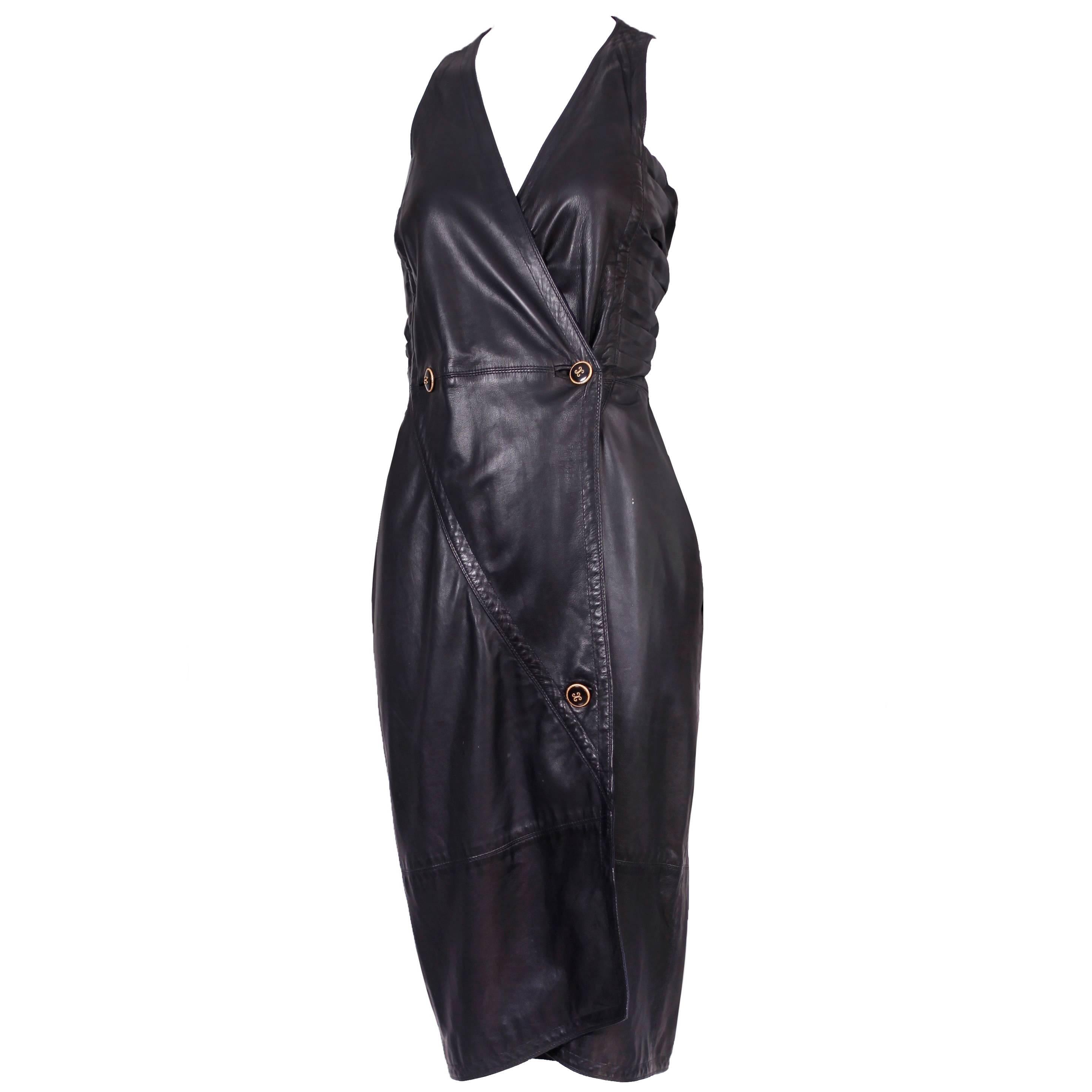 Versace Leather Halter Dress Circa 1986