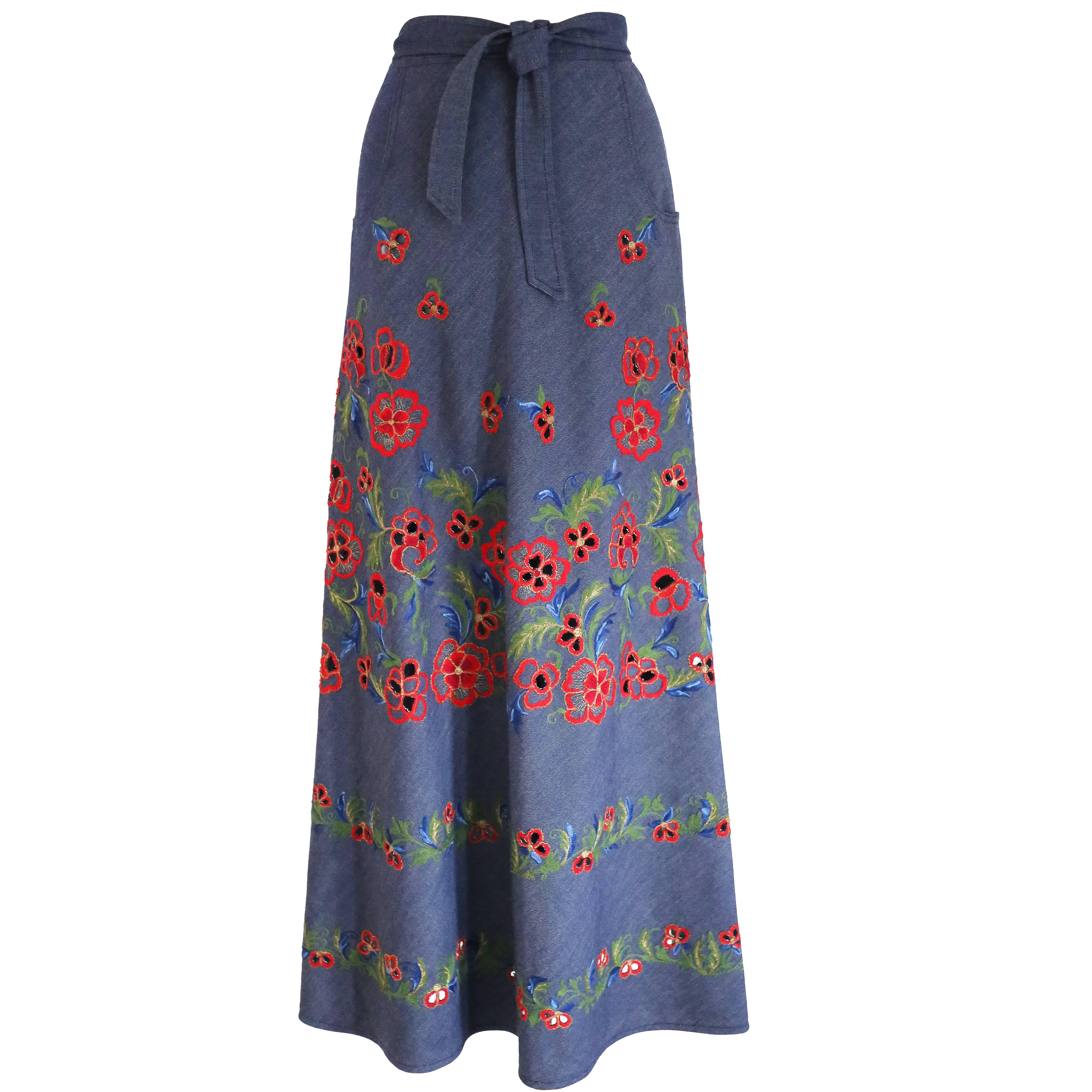 Pirovano couture silk cotton embroidered maxi skirt, c. 1960s