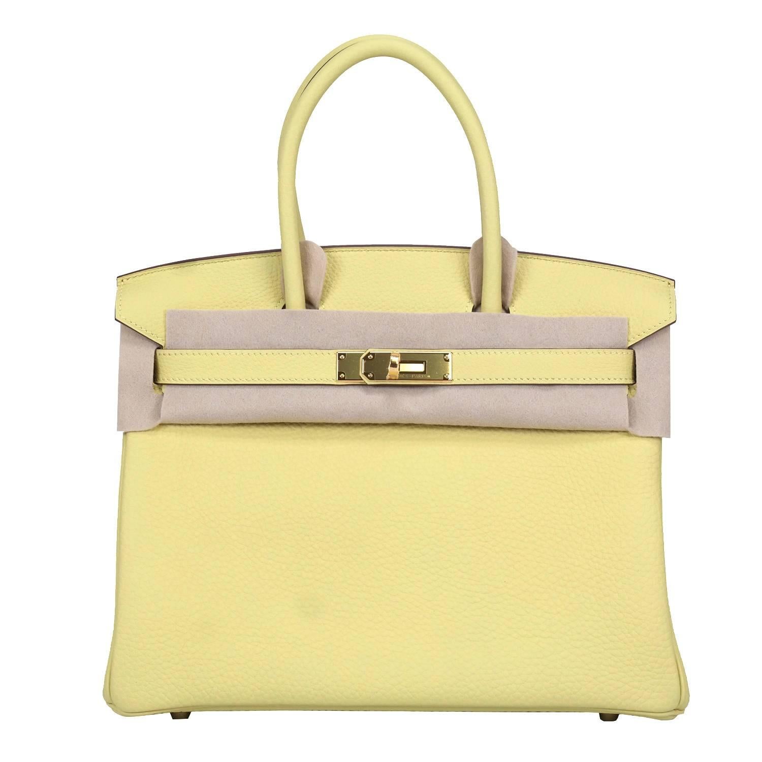 Hermes Handbag Birkin 30 Jaune Poussin Togo Gold Hardware.