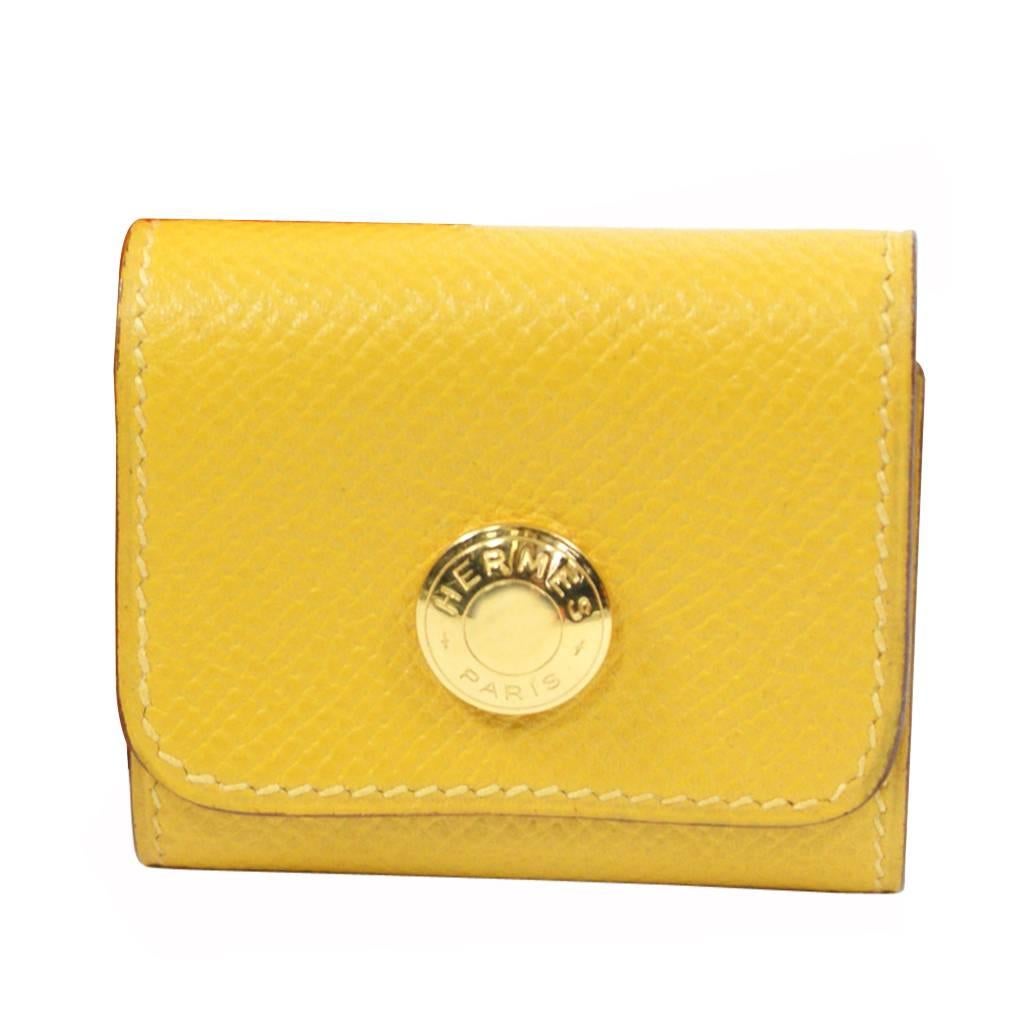 Hermes Yellow Leather Post It Mini Notebook Case