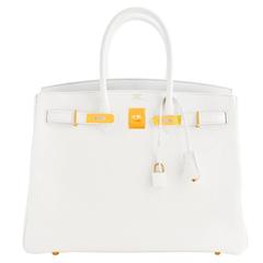 Hermes White Gold 35cm Birkin GHW Fresh 2016 Bag Interior X Stamp Hamptons!