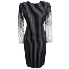 David Hayes Black and White Pinstripe Dress with Self Scarf