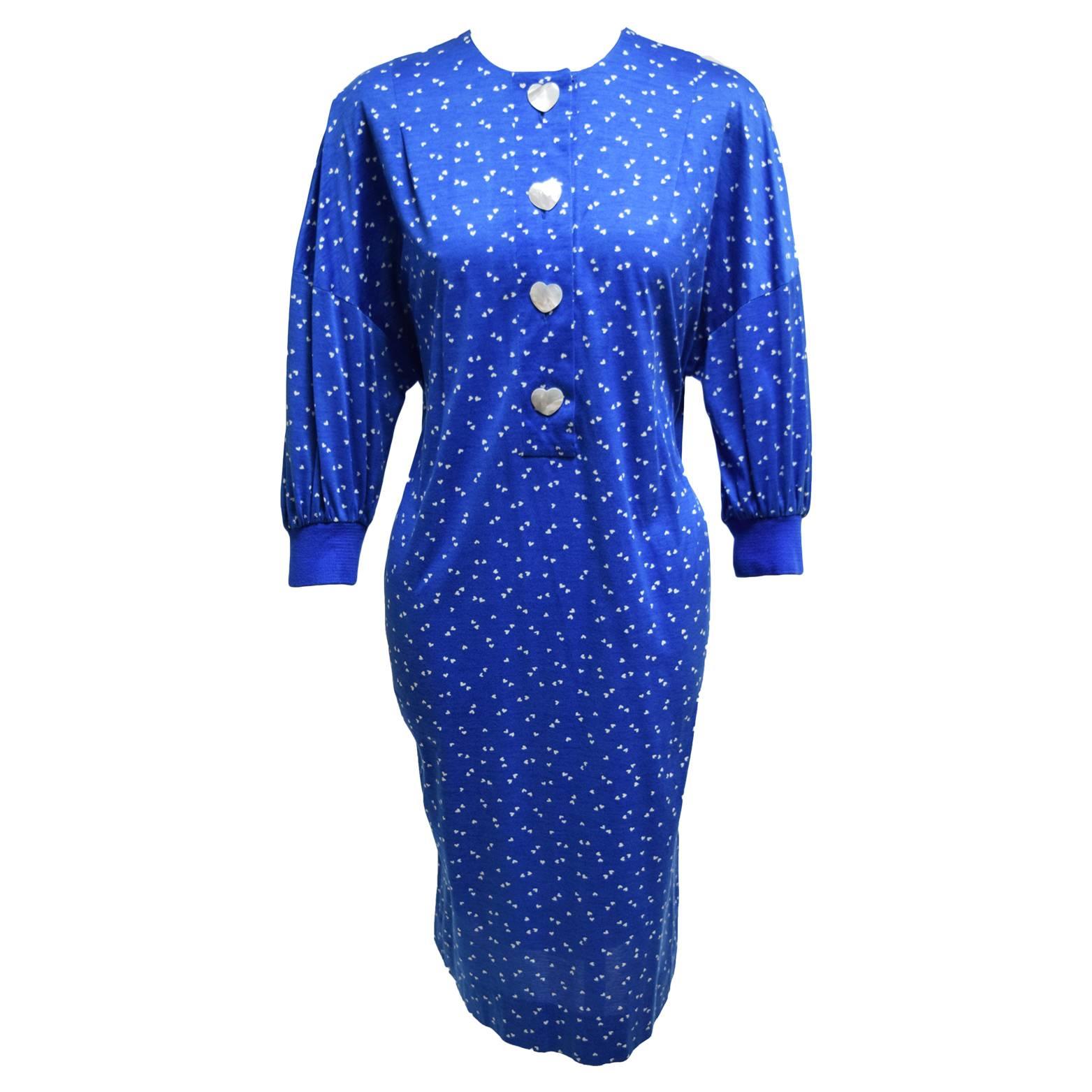Akris Blue and White Heart Printed Shirt Dress  For Sale