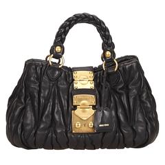 Vintage Miu Miu Black	Leather Coffer Shoulder Bag