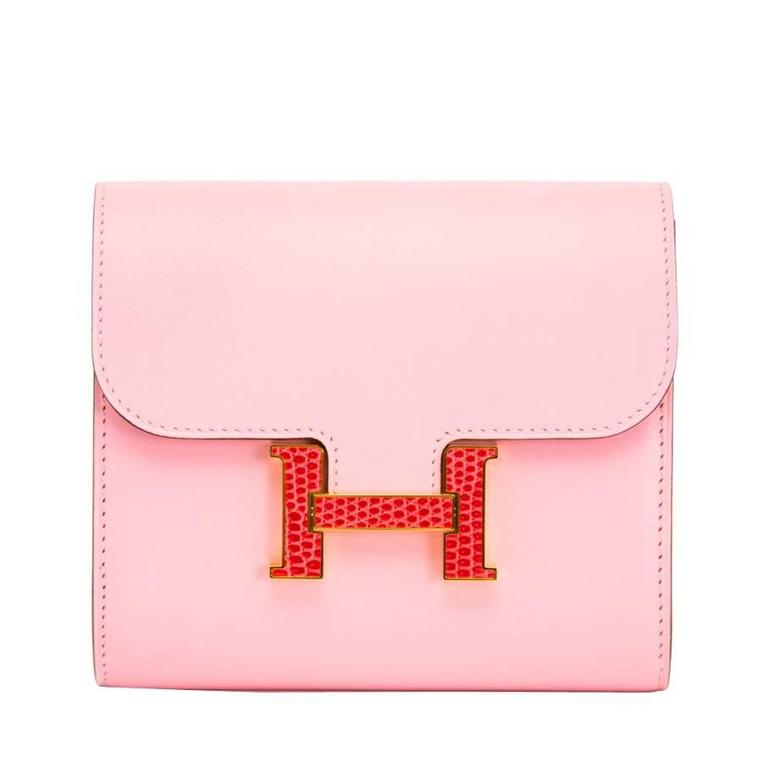 Brand New Pink Hermes Constance Compact Wallet For Sale at 1stDibs