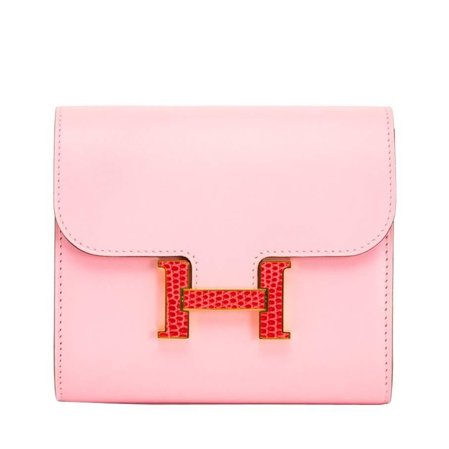 Brand New Pink Hermes Constance Compact  Wallet  For Sale