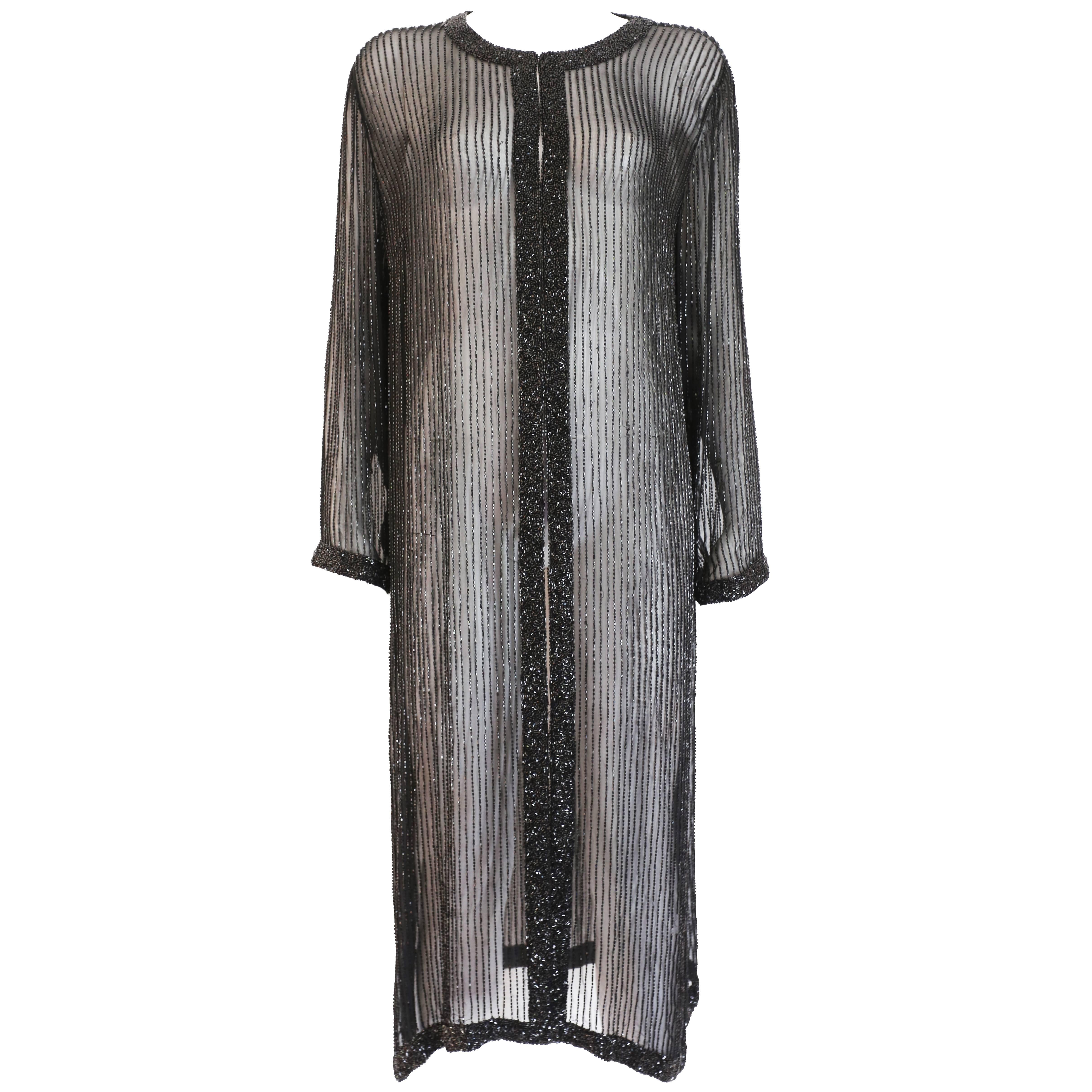 Bergdorf Goodman translucent beaded silk chiffon evening dress coat, c. 1990s 