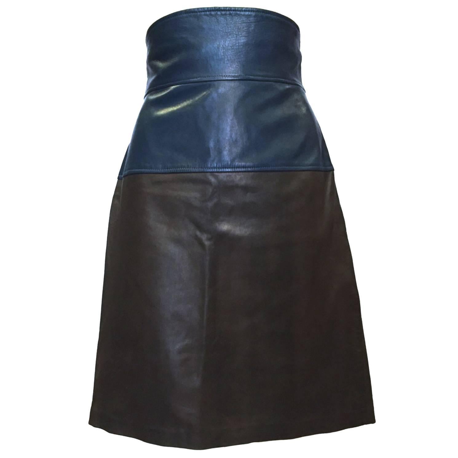 70's Yves Saint Laurent leather two tone skirt, Sz. S