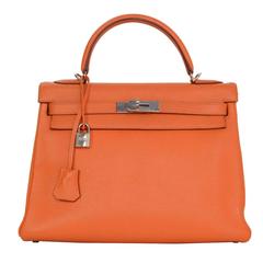 Hermes Orange Clemence Leather 32cm Kelly Bag PHW 10