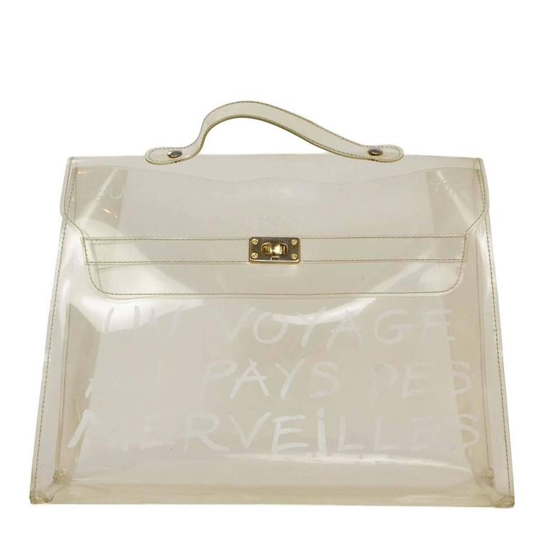 Hermes Clear Plastic &quot;Souvenir De L&#39;Exposition&quot; Kelly Bag GHW For Sale at 1stdibs