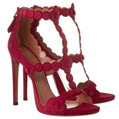 Alaia NEW and SOLD OUT Red Suede Cut Out High Heels Strappy Sandals in Box
