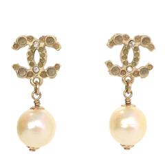 Chanel Crystal & Pearl CC Drop Earrings