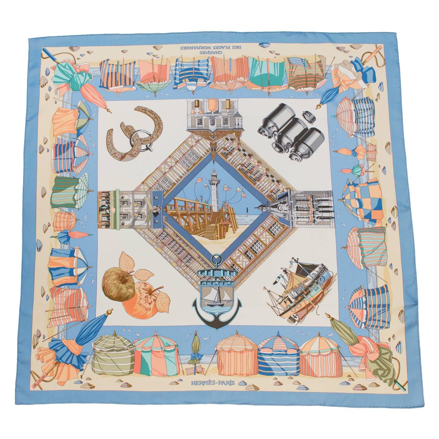 1999 Hermes "Charmes des Plages Normandes" Silk Scarf