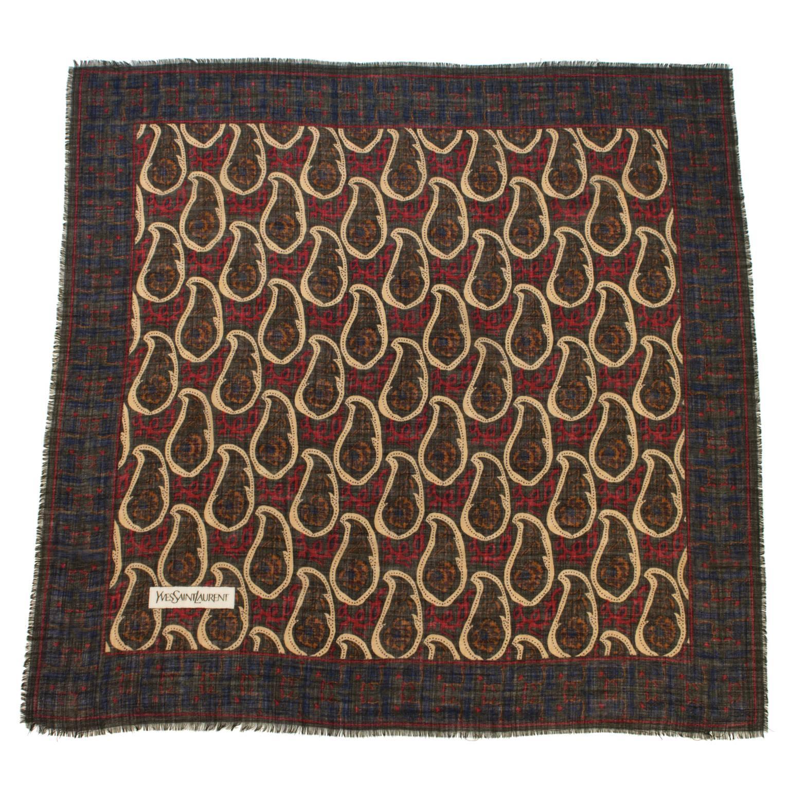 1980's Yves Saint Laurent YSL Wool Boteh Scarf For Sale