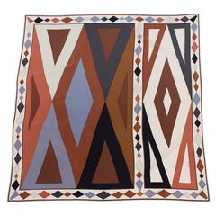 1970's Emilio Pucci Brown and Gray Geometric Silk Scarf