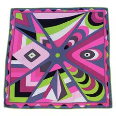 2000's Emilio Pucci Purple and Lime Green Geometric Print Silk Scarf